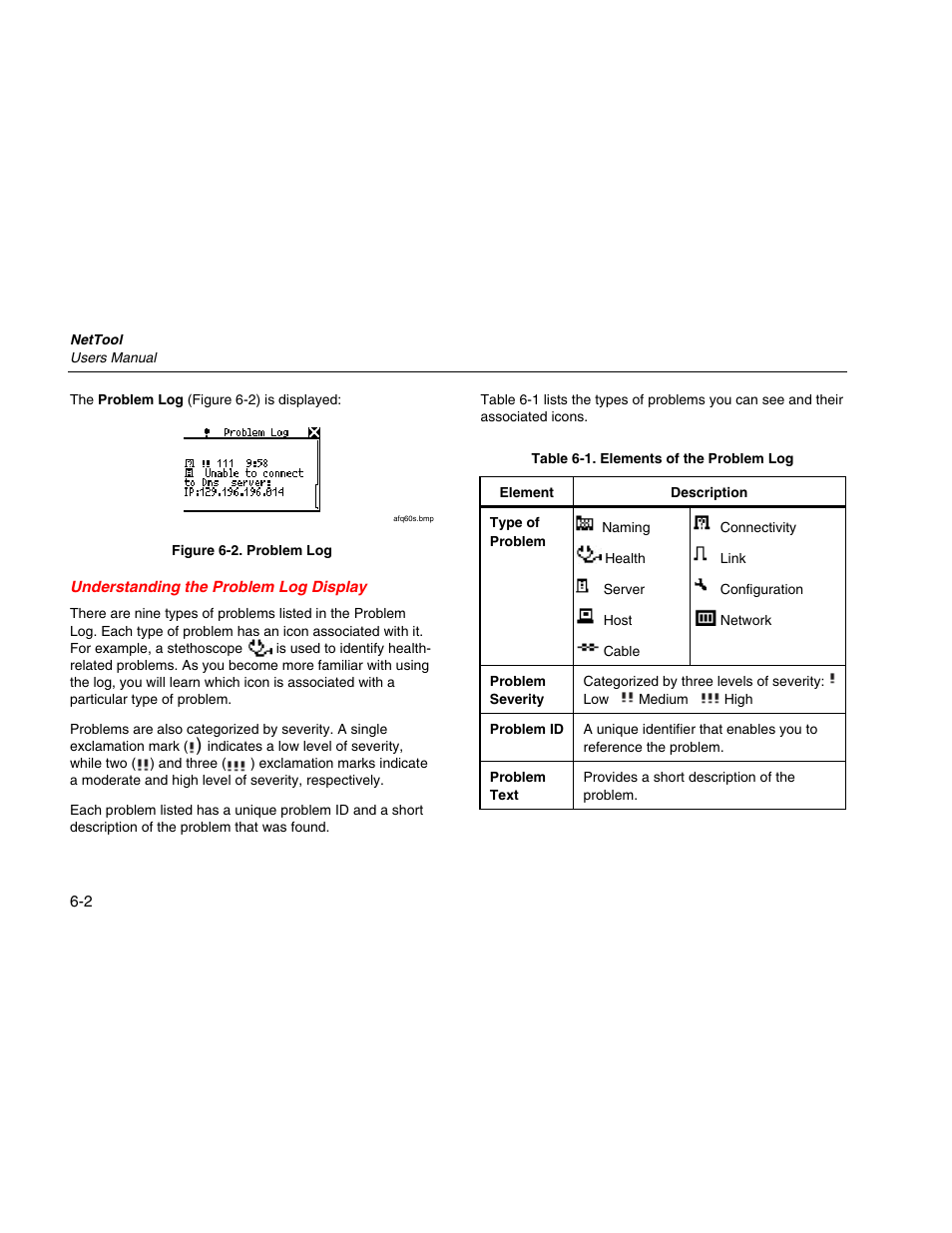 Understanding the problem log display | Fluke Network Tester User Manual | Page 54 / 102