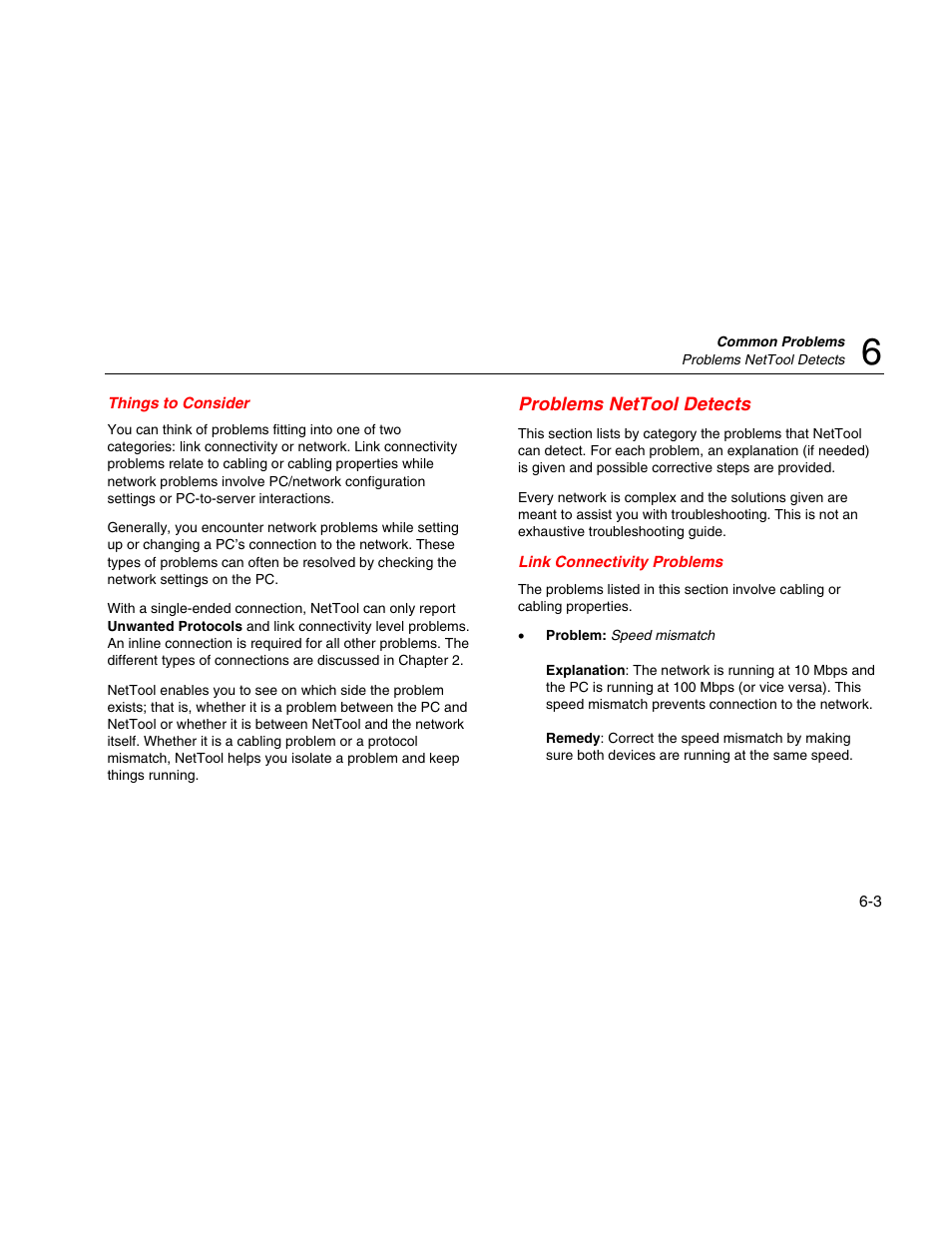 Things to consider, Problems nettool detects, Link connectivity problems | Fluke Network Tester User Manual | Page 55 / 102