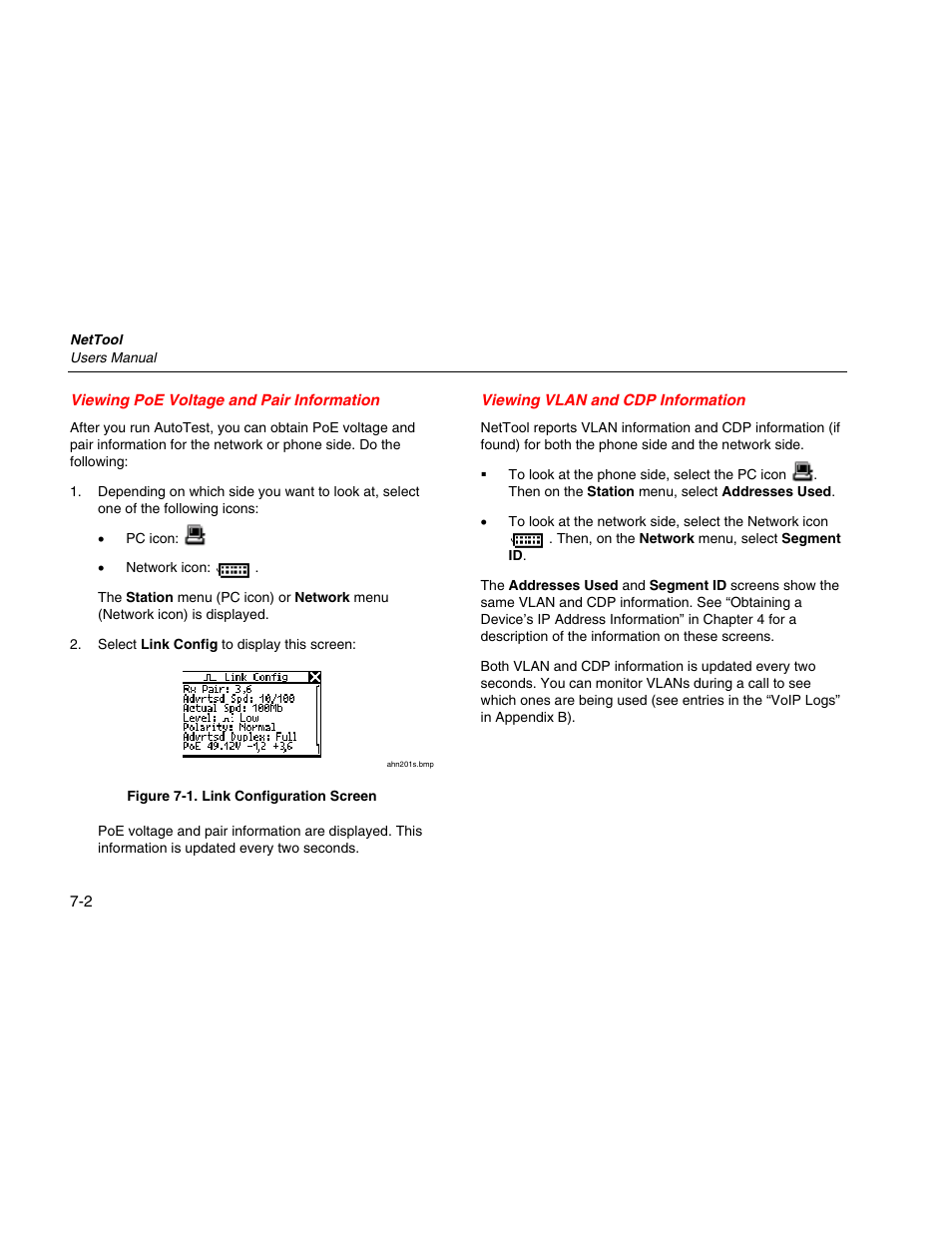 Viewing poe voltage and pair information, Viewing vlan and cdp information | Fluke Network Tester User Manual | Page 66 / 102