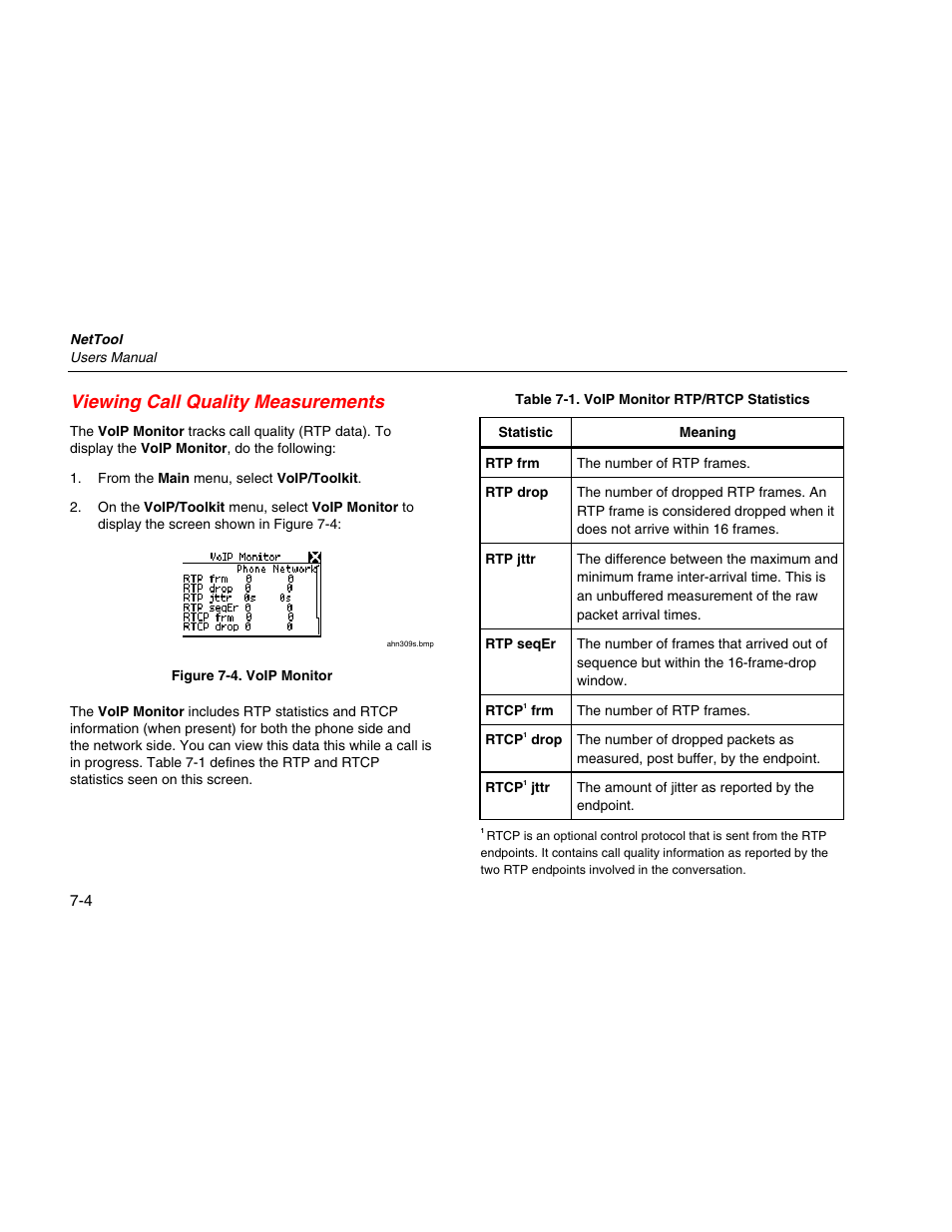 Viewing call quality measurements | Fluke Network Tester User Manual | Page 68 / 102