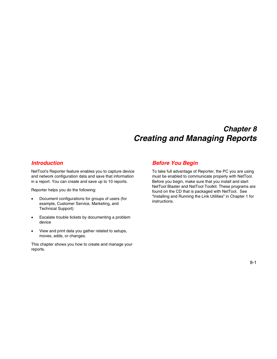 Creating and managing reports, Introduction, Before you begin | Chapter 8 | Fluke Network Tester User Manual | Page 69 / 102