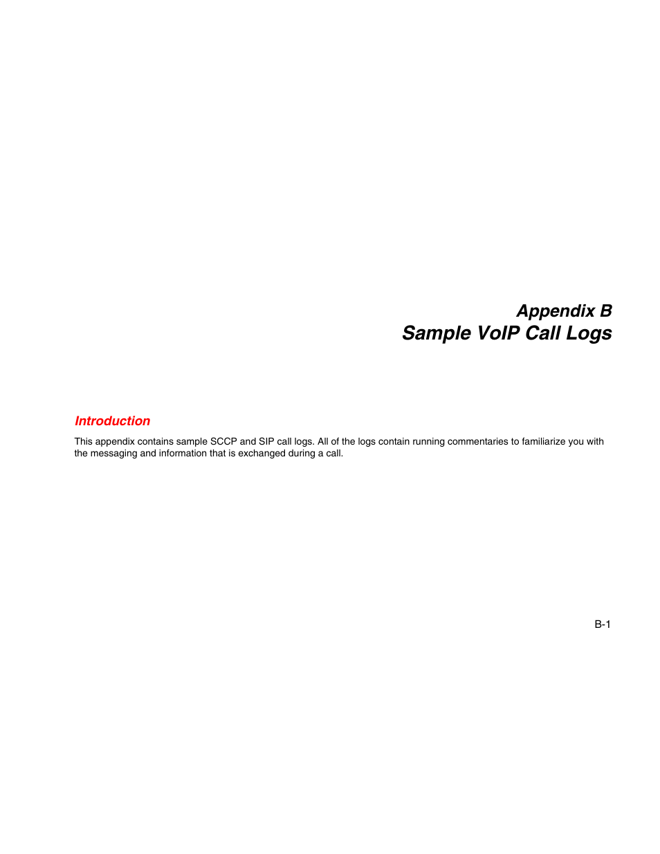 B. sample voip call logs, Introduction, Sample voip call logs | Appendix b | Fluke Network Tester User Manual | Page 77 / 102