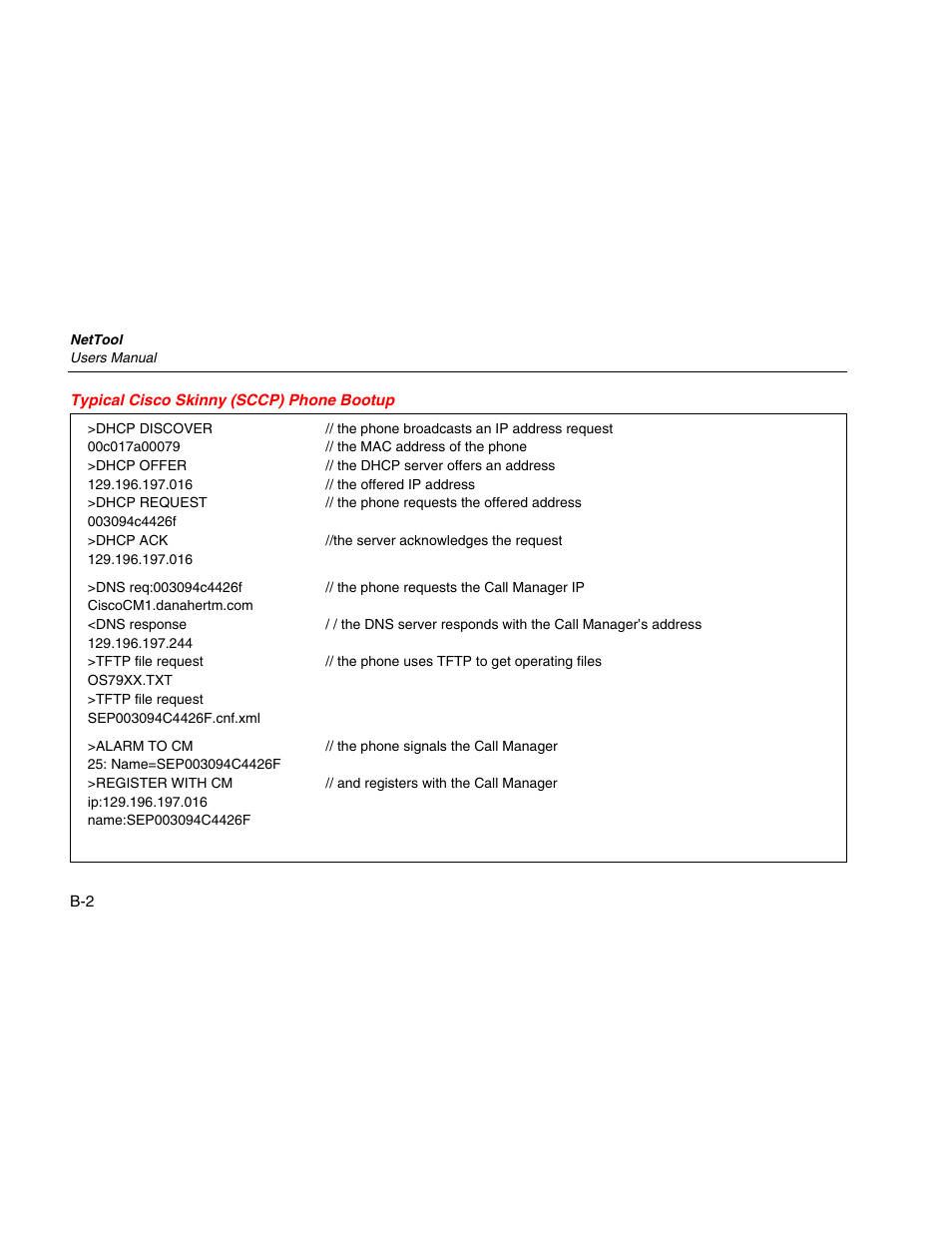 Typical cisco skinny (sccp) phone bootup | Fluke Network Tester User Manual | Page 78 / 102