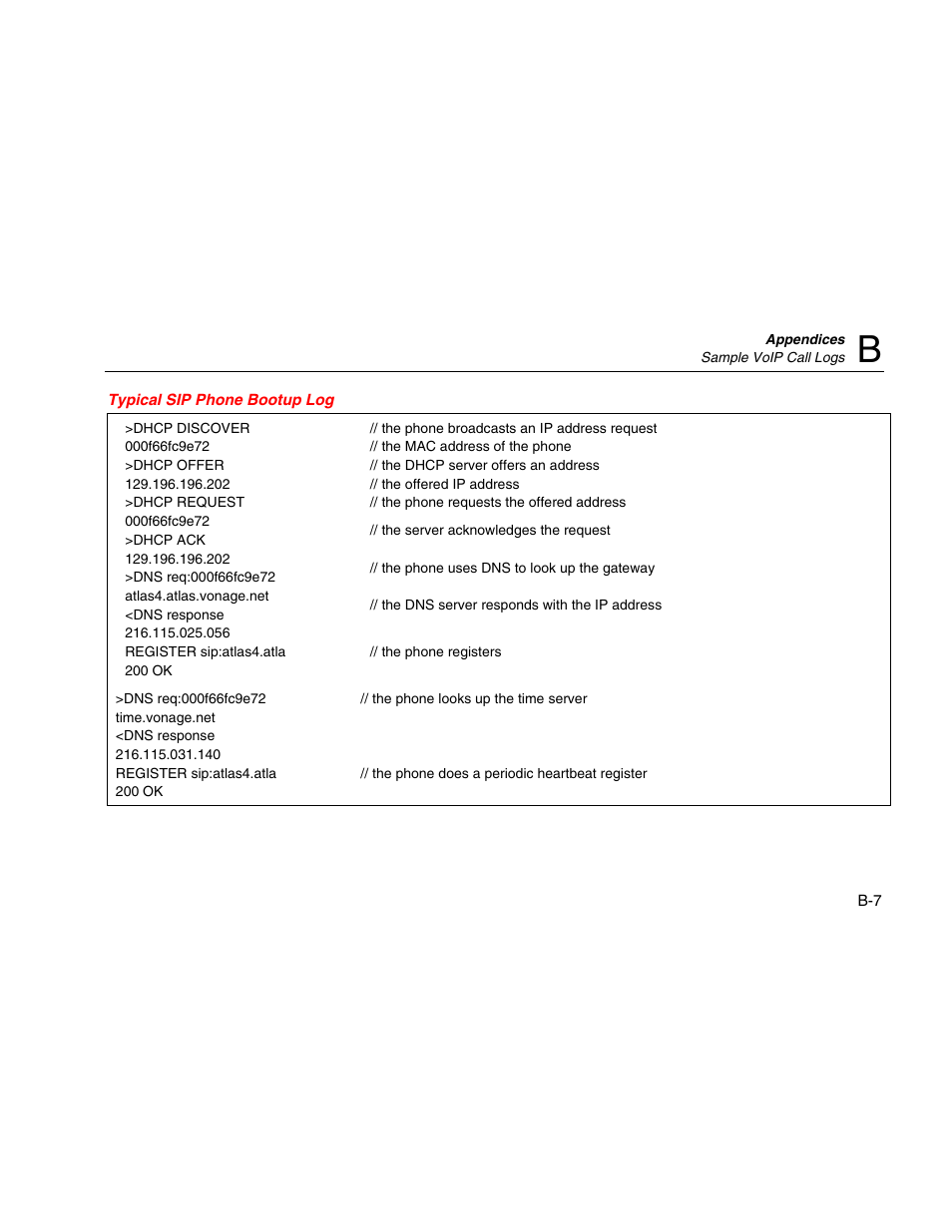 Typical sip phone bootup log | Fluke Network Tester User Manual | Page 83 / 102