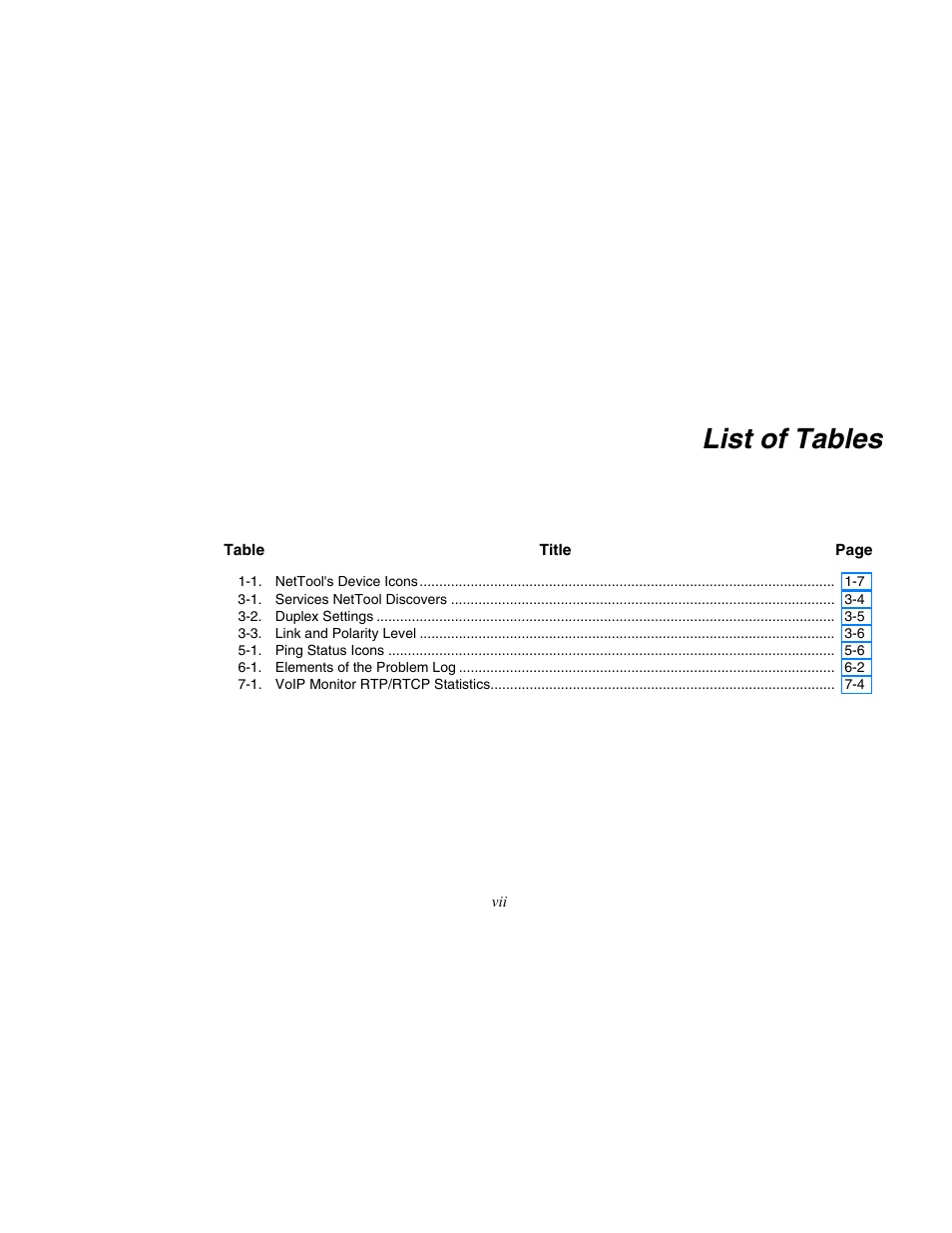 List of tables | Fluke Network Tester User Manual | Page 9 / 102
