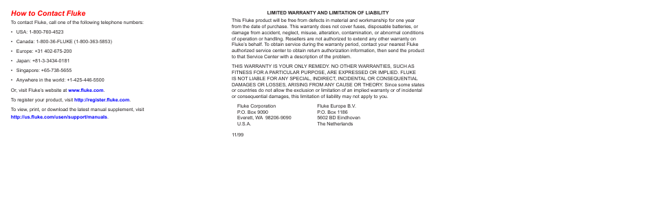 How to contact fluke | Fluke FLK-TI-SBC3 User Manual | Page 2 / 2