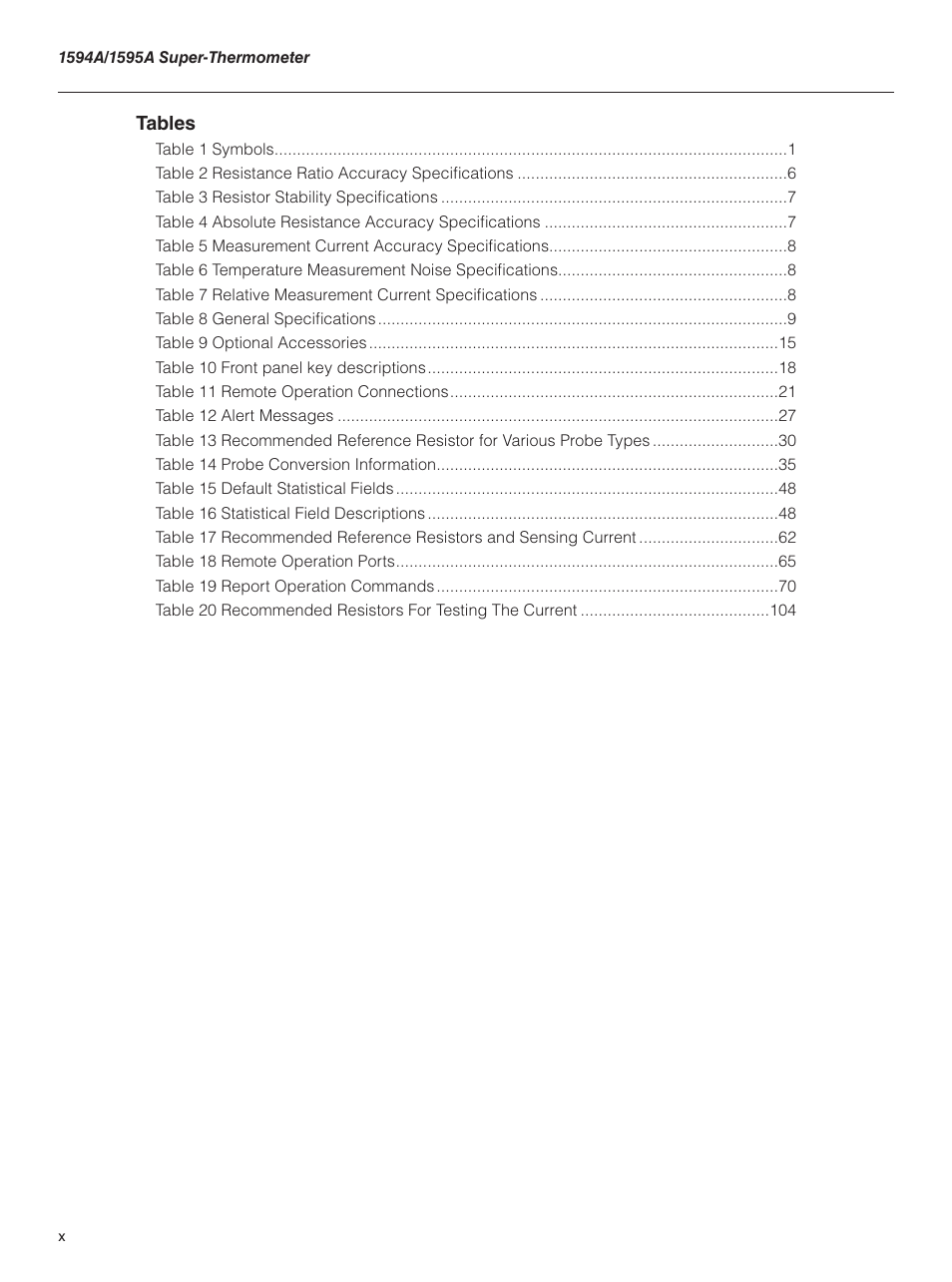 Tables | Fluke 1595A User Manual | Page 10 / 130