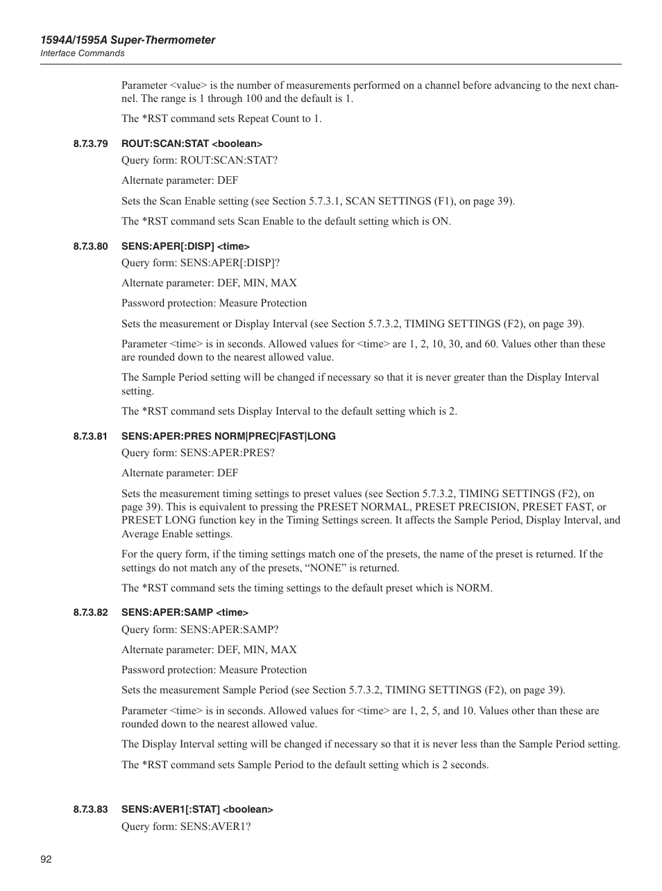 79 rout:scan:stat <boolean, 80 sens:aper[:disp] <time, 81 sens:aper:pres norm|prec|fast|long | 82 sens:aper:samp <time, 83 sens:aver1[:stat] <boolean, Rout:scan:stat <boolean, Sens:aper[:disp] <time, Sens:aper:pres norm|prec|fast|long, Sens:aper:samp <time, Sens:aver1[:stat] <boolean | Fluke 1595A User Manual | Page 102 / 130