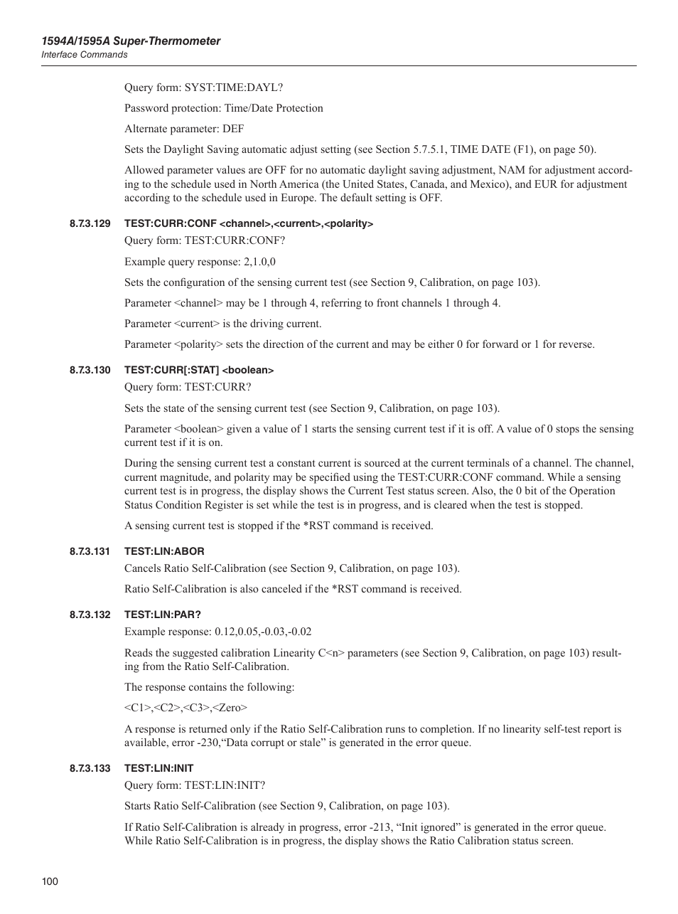 129 test:curr:conf <channel>,<current>,<polarity, 130 test:curr[:stat] <boolean, 131 test:lin:abor | 132 test:lin:par, 133 test:lin:init | Fluke 1595A User Manual | Page 110 / 130