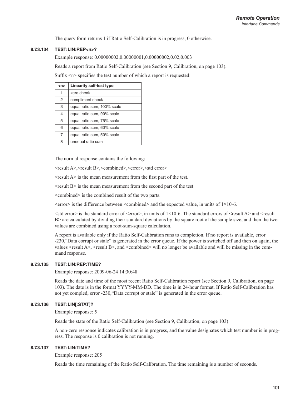 134 test:lin:rep<n, 135 test:lin:rep:time, 136 test:lin[:stat | 137 test:lin:time, 134 test:lin:rep<n>? 8.7.3.135 test:lin:rep:time, 136 test:lin[:stat]? 8.7.3.137 test:lin:time | Fluke 1595A User Manual | Page 111 / 130