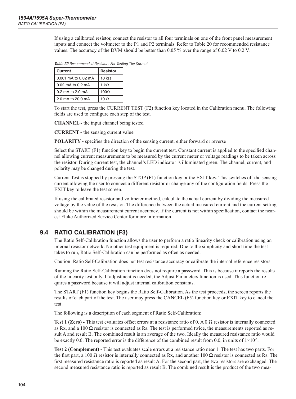 4 ratio calibration (f3) | Fluke 1595A User Manual | Page 114 / 130