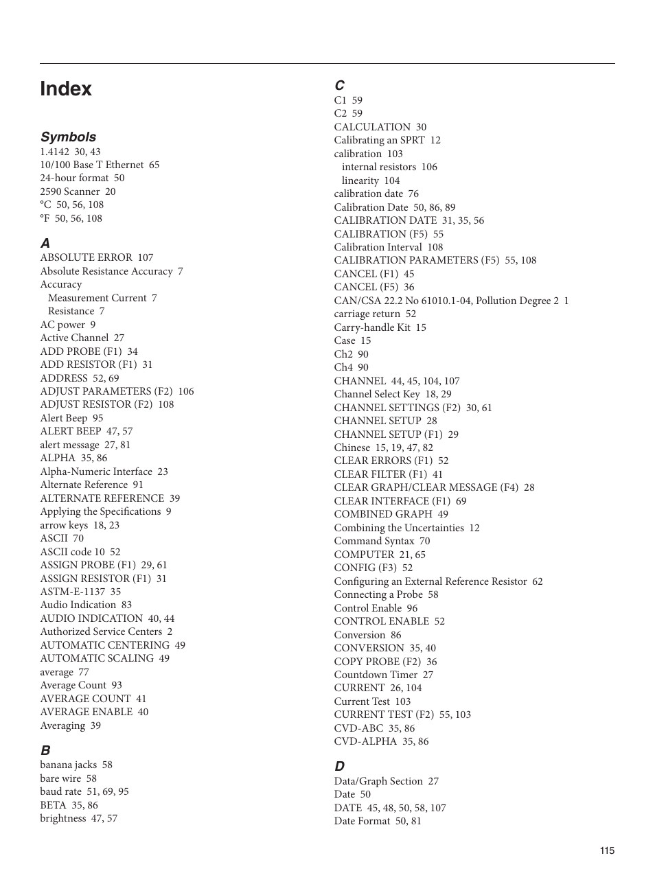 Index | Fluke 1595A User Manual | Page 125 / 130