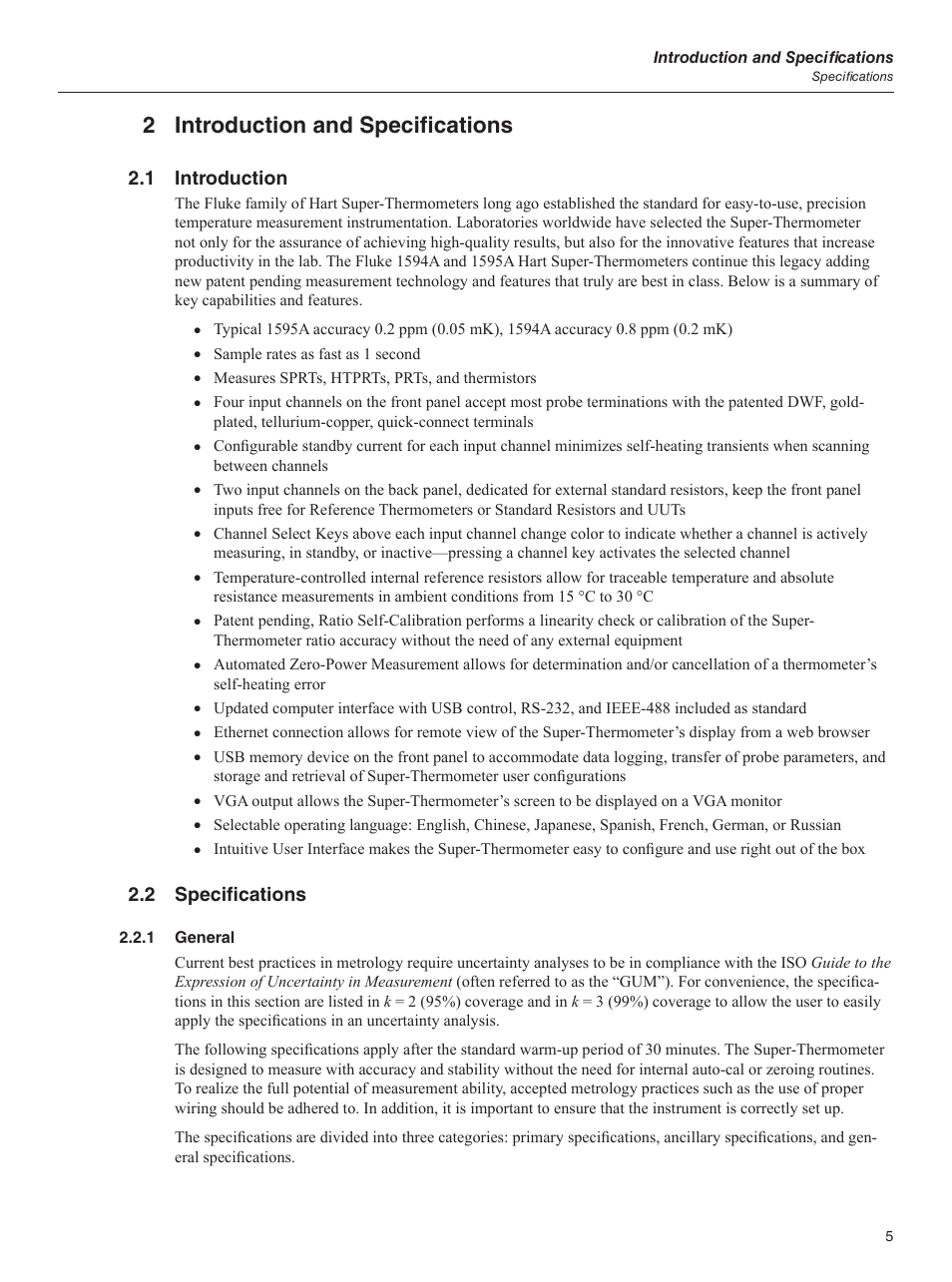 2 introduction and specifications, 1 introduction, 2 specifications | 1 general, 1 introduction 2.2 specifications | Fluke 1595A User Manual | Page 15 / 130