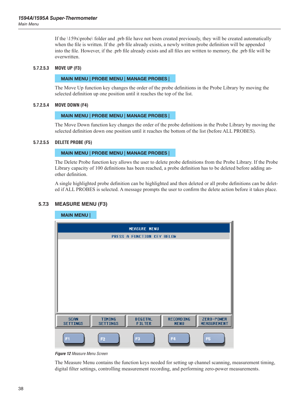 3 measure menu (f3), Figure 12 measure menu screen | Fluke 1595A User Manual | Page 48 / 130