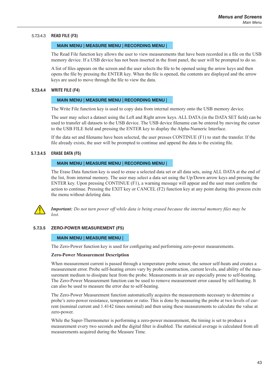 5 zero-power measurement (f5), Zero-power measurement (f5) | Fluke 1595A User Manual | Page 53 / 130