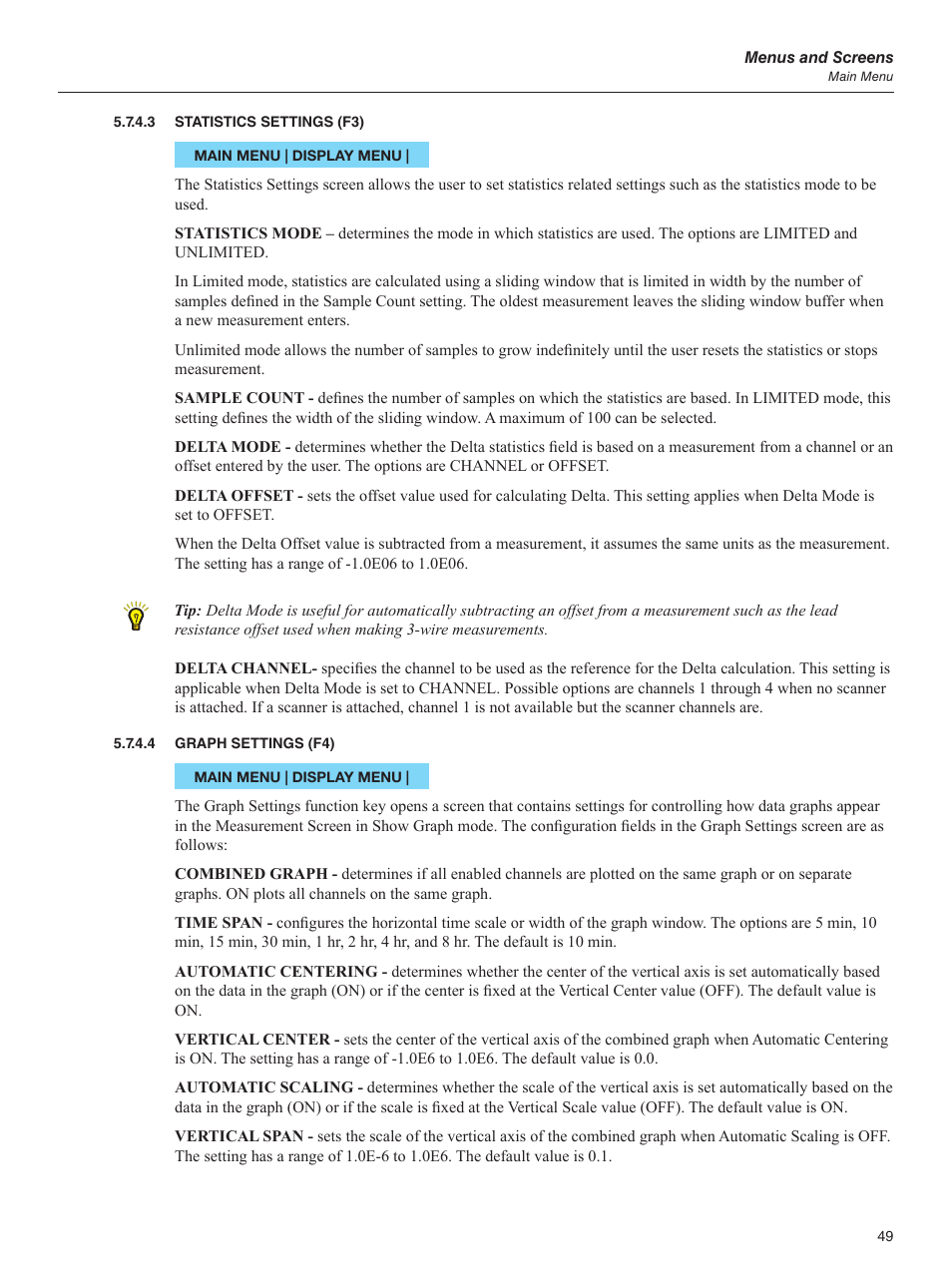 3 statistics settings (f3), 4 graph settings (f4), Statistics settings (f3) | Graph settings (f4) | Fluke 1595A User Manual | Page 59 / 130