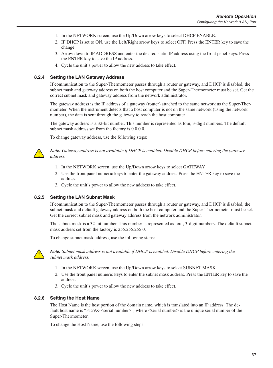 4 setting the lan gateway address, 5 setting the lan subnet mask, 6 setting the host name | Fluke 1595A User Manual | Page 77 / 130