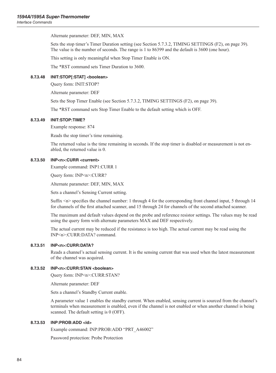 48 init:stop[:stat] <boolean, 49 init:stop:time, 50 inp<n>:curr <current | 51 inp<n>:curr:data, 52 inp<n>:curr:stan <boolean, 53 inp:prob:add <id, Init:stop[:stat] <boolean, 49 init:stop:time? 8.7.3.50, Inp<n>:curr <current, 51 inp<n>:curr:data? 8.7.3.52 | Fluke 1595A User Manual | Page 94 / 130