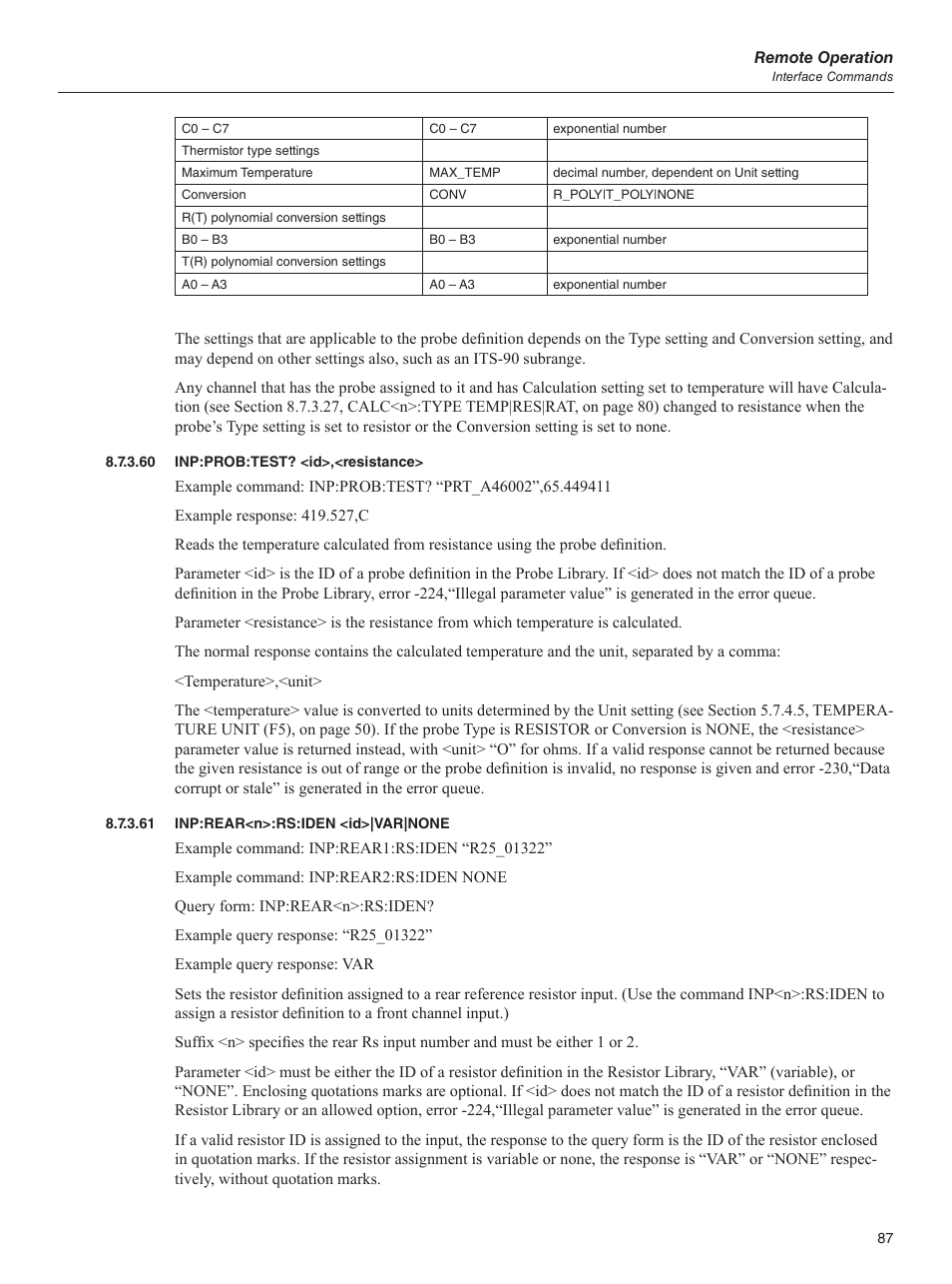 60 inp:prob:test? <id>,<resistance, 61 inp:rear<n>:rs:iden <id>|var|none, Inp:prob:test? <id>,<resistance | Inp:rear<n>:rs:iden <id>|var|none | Fluke 1595A User Manual | Page 97 / 130