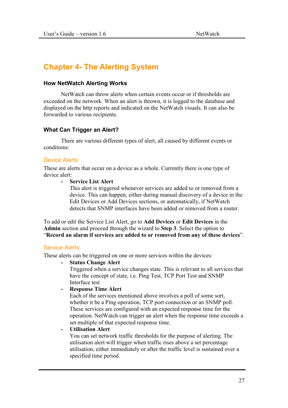 Chapter 4- the alerting system | Fluke Network Router User Manual | Page 27 / 49
