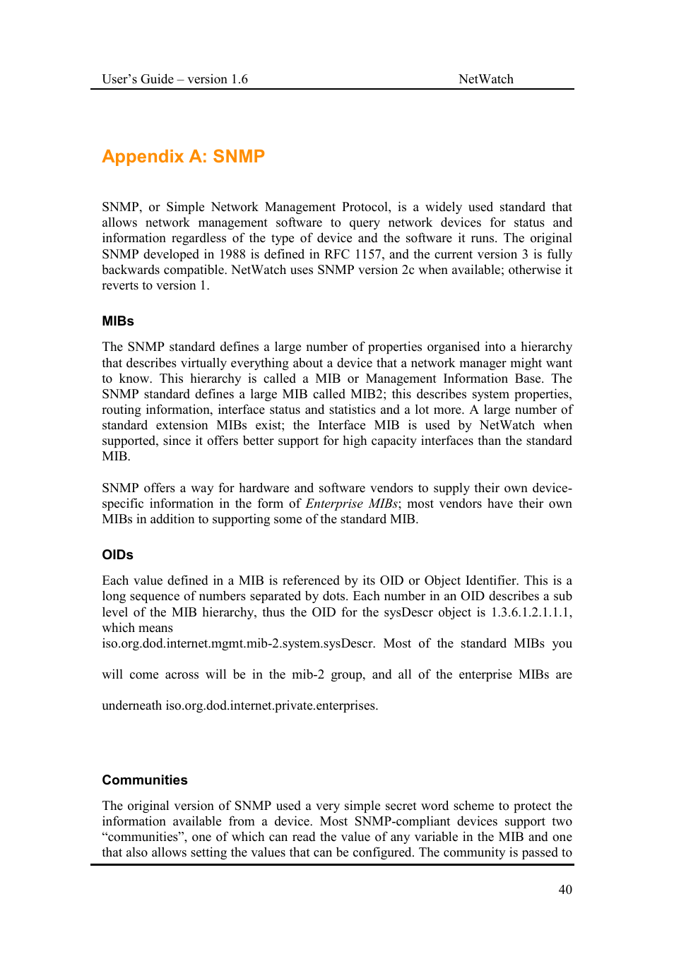 Appendix a: snmp | Fluke Network Router User Manual | Page 40 / 49