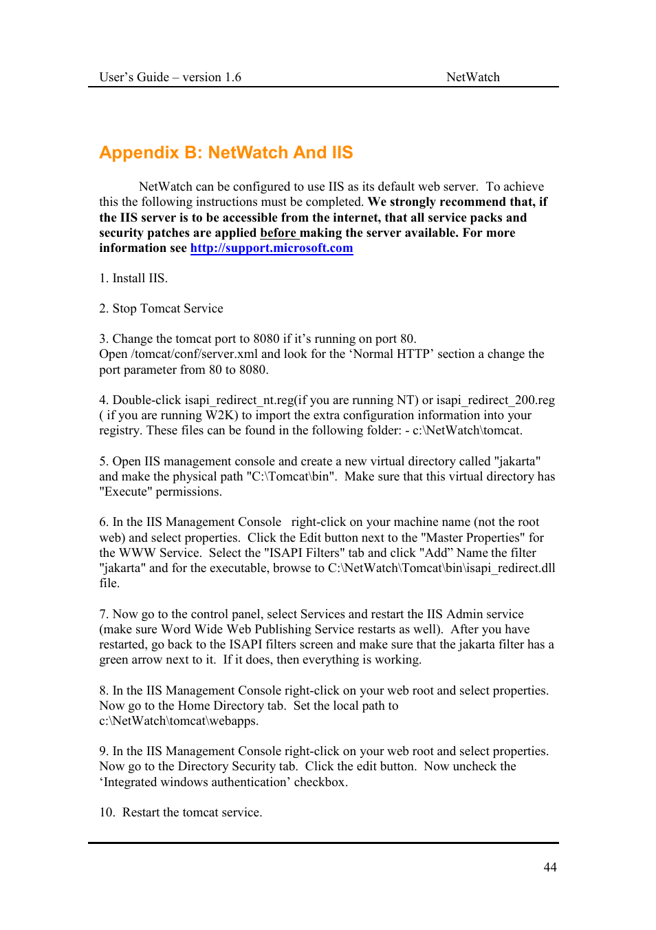 Appendix b: netwatch and iis | Fluke Network Router User Manual | Page 44 / 49