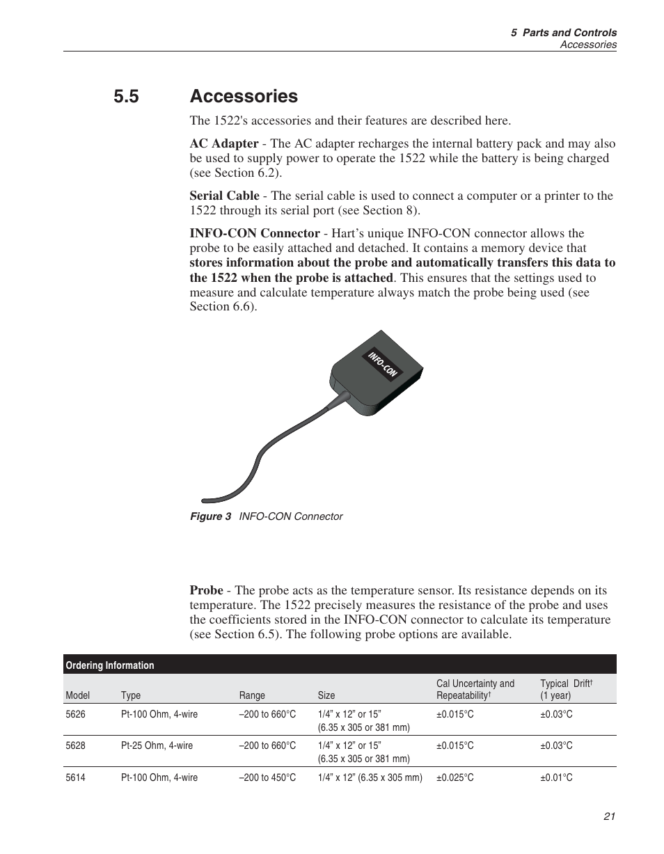 5 accessories 21, Figure 3 info-con connector 21, Accessories | Figure 3, Info-con connector, 5 accessories | Fluke 1522 User Manual | Page 23 / 60