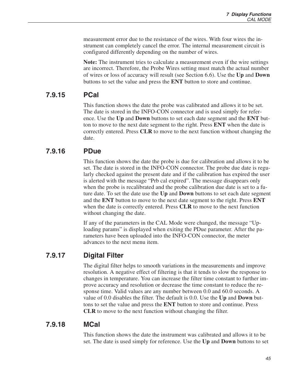 15 pcal 45, 16 pdue 45, 17 digital filter 45 | 18 mcal 45, Pcal, Pdue, Digital filter, Mcal | Fluke 1522 User Manual | Page 46 / 60