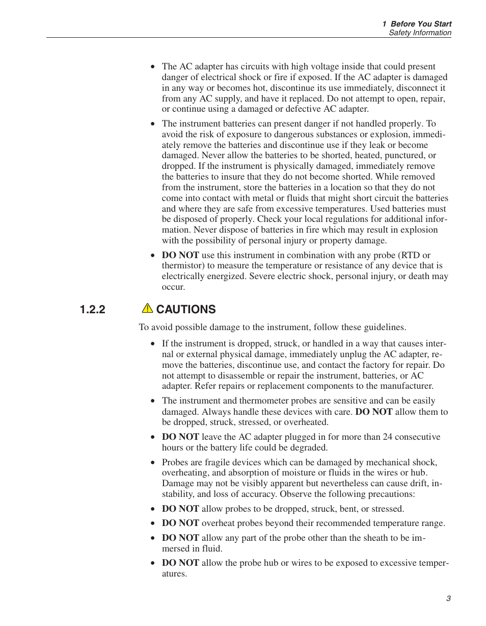 2 cautions 3, Cautions, 2 cautions | Fluke 1522 User Manual | Page 9 / 60