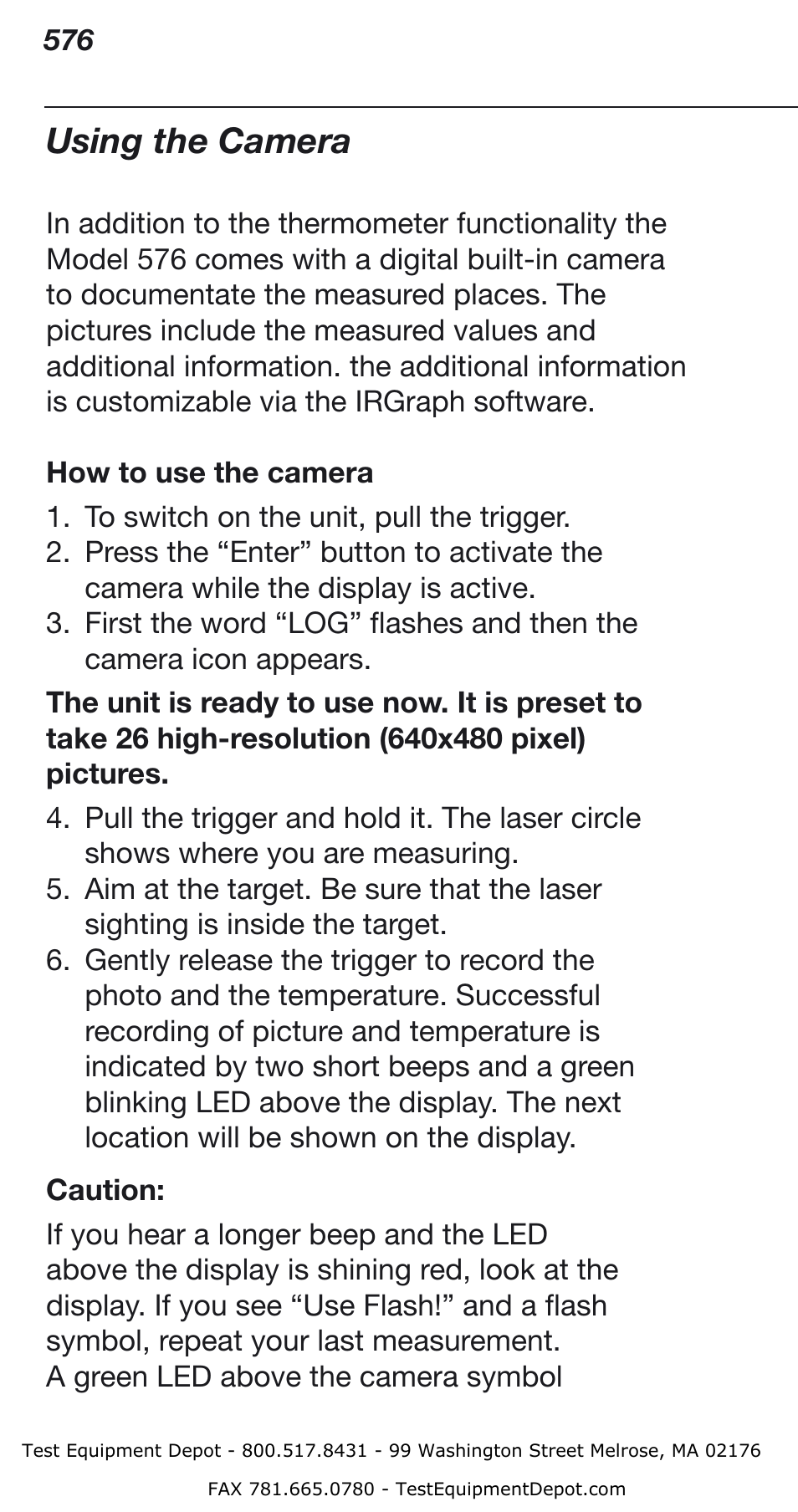 Using the camera | Fluke Thermometer 576 User Manual | Page 10 / 33