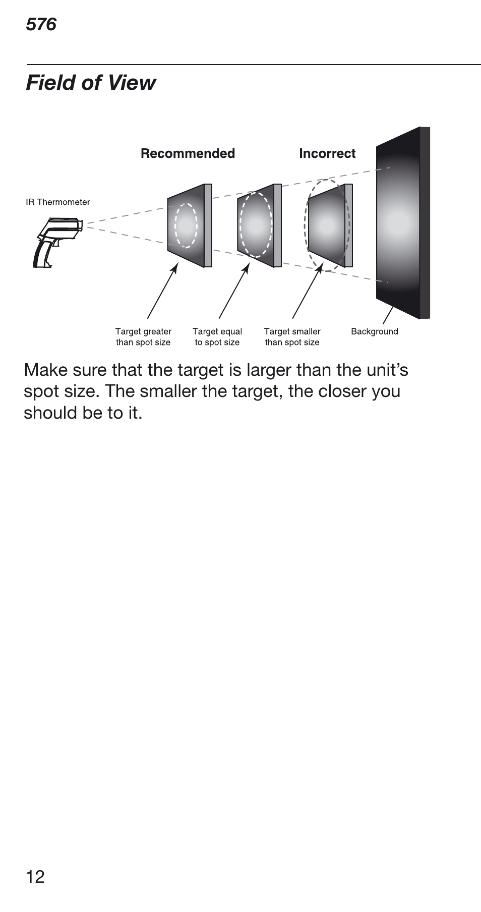 Field of view | Fluke Thermometer 576 User Manual | Page 12 / 33