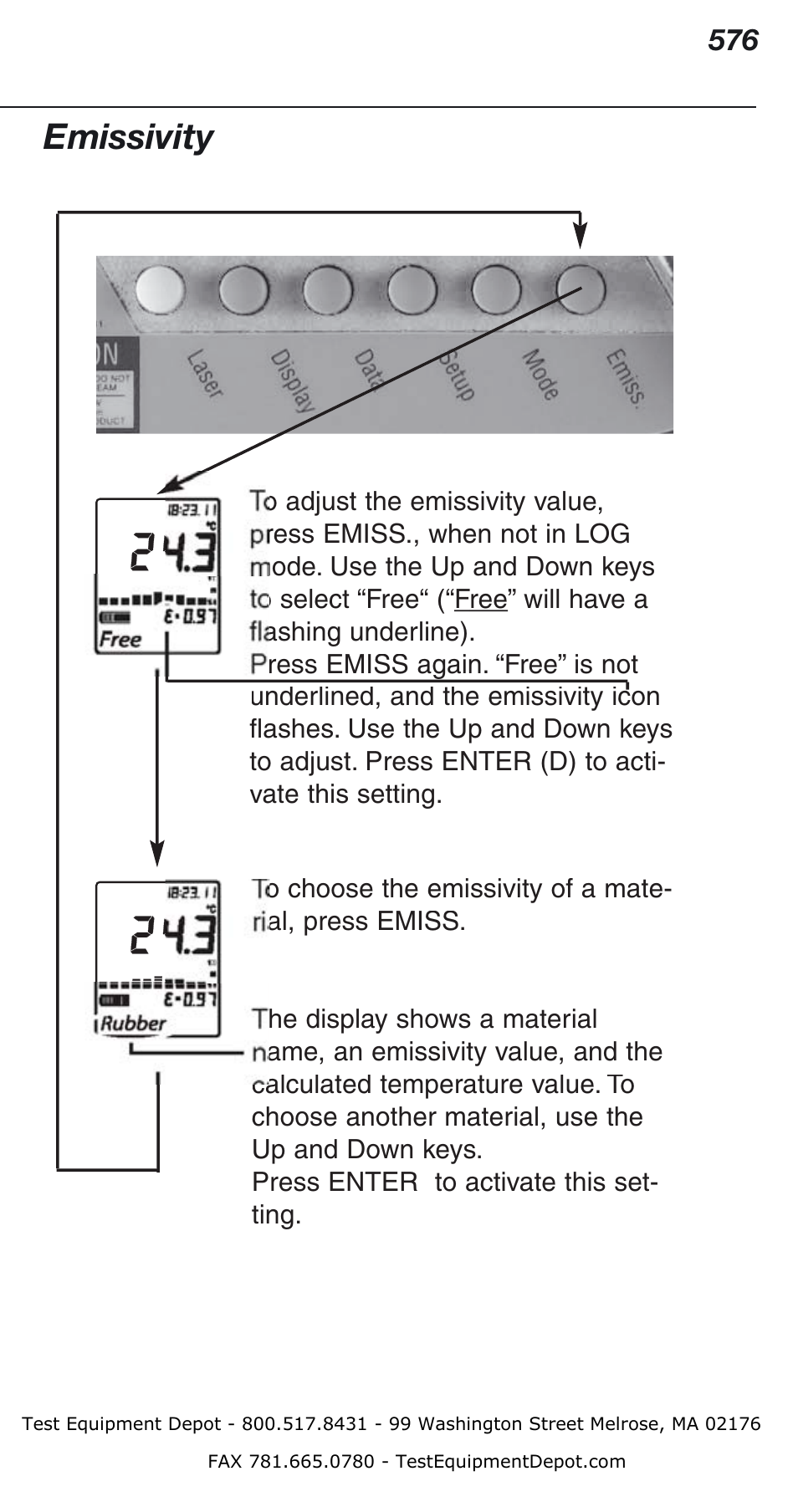 Emissivity | Fluke Thermometer 576 User Manual | Page 15 / 33