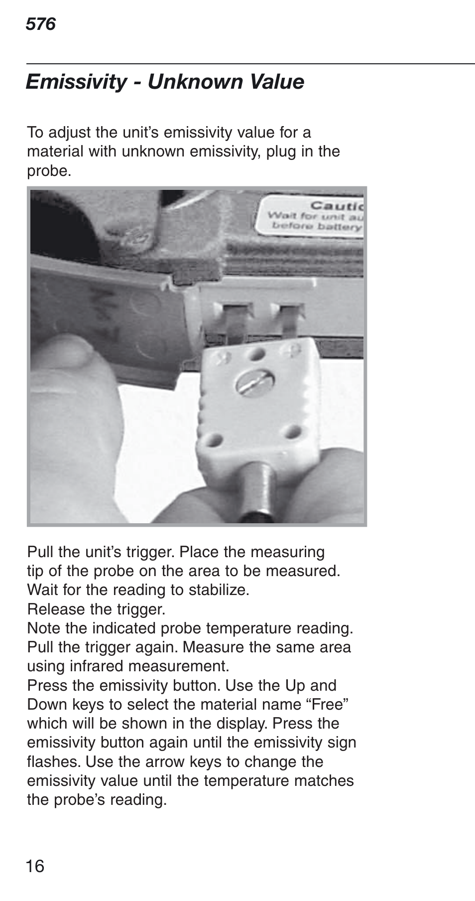 Emissivity - unknown value | Fluke Thermometer 576 User Manual | Page 16 / 33