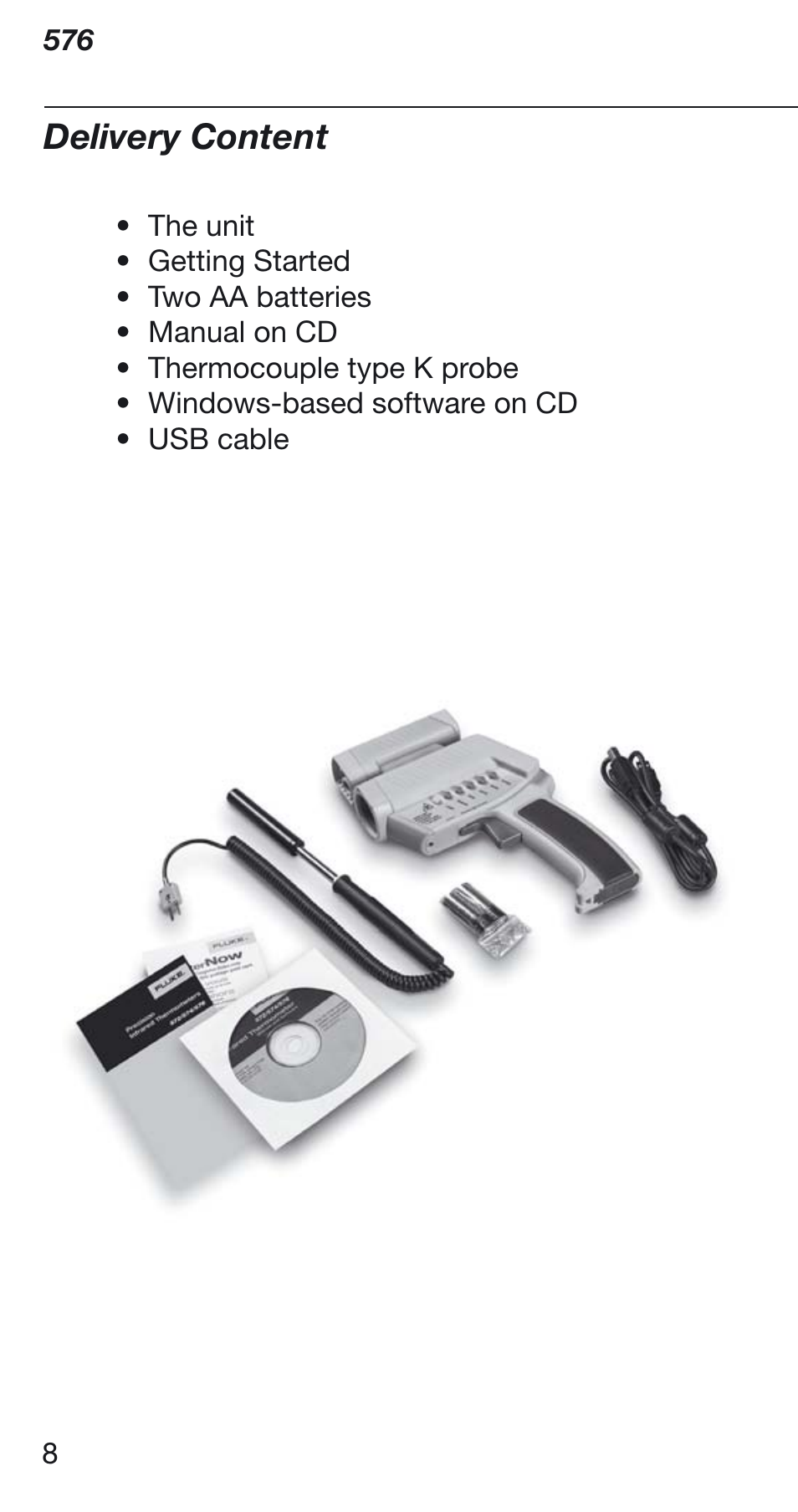 Delivery content | Fluke Thermometer 576 User Manual | Page 8 / 33