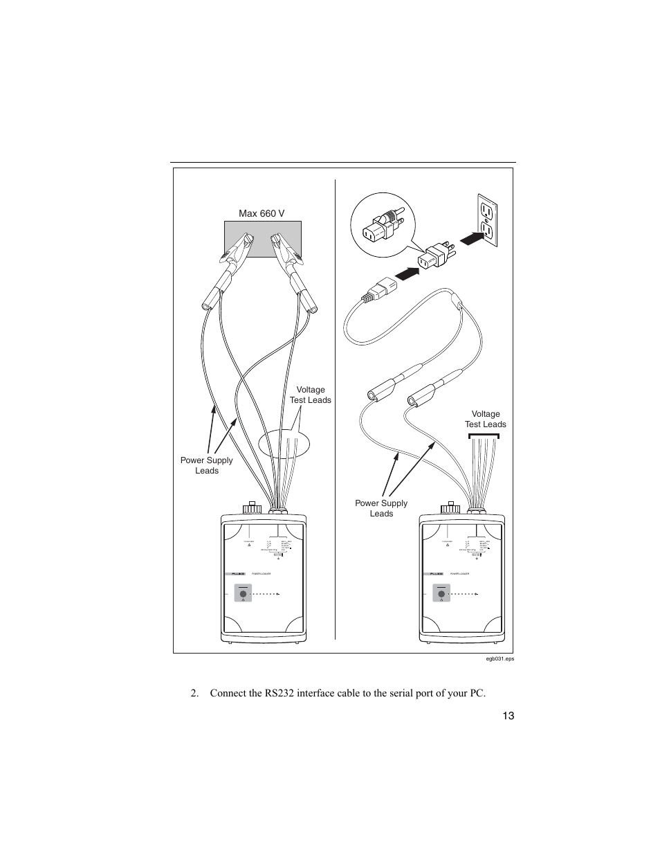 Power quality logger using the logger 13, Figure 3. supplying operating power to the logger, Voltage test leads | Power supply leads power supply leads | Fluke 1744 User Manual | Page 22 / 73