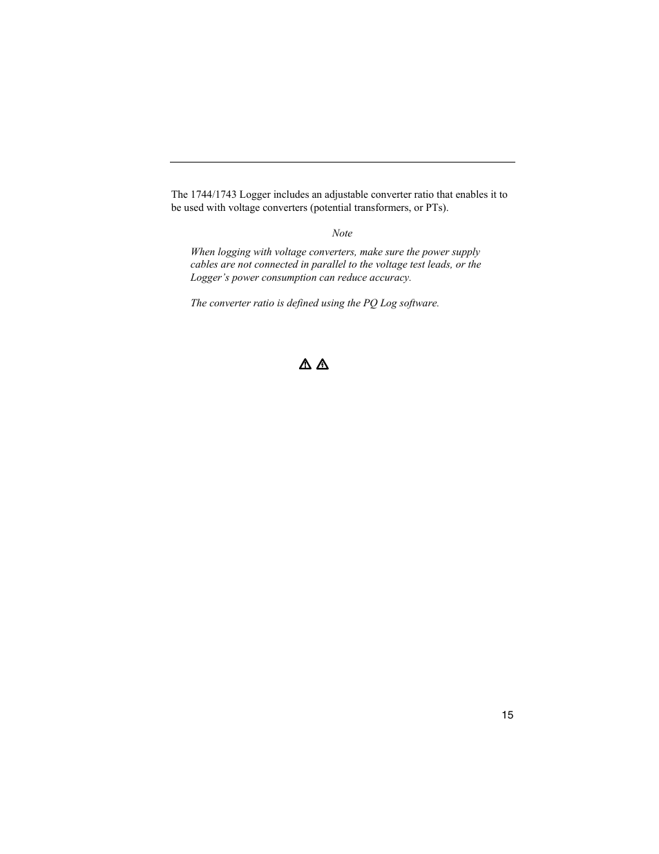 Logging with voltage converters, Connecting the logger | Fluke 1744 User Manual | Page 24 / 73