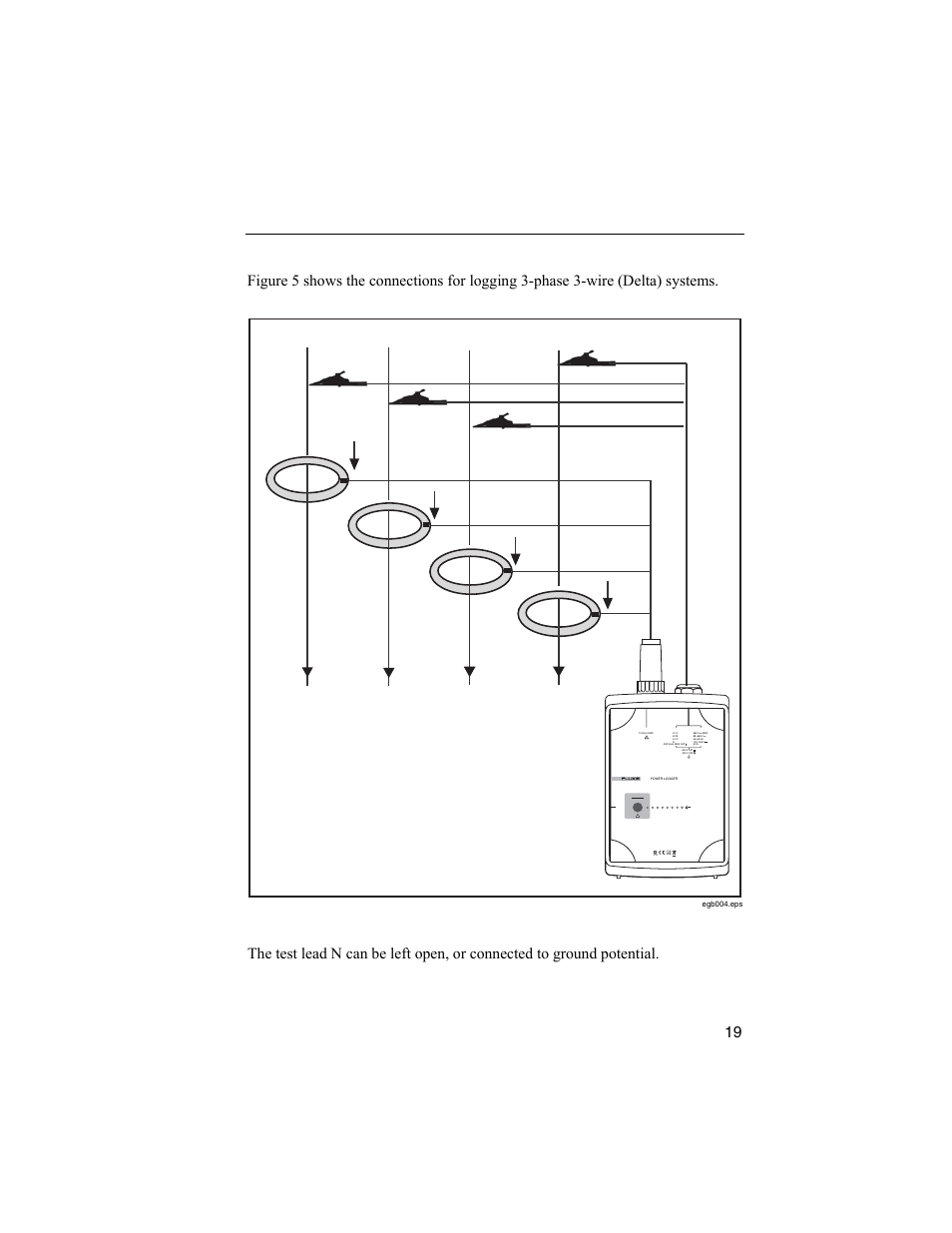 Connections in 3-phase 3-wire (delta) systems, Power quality logger using the logger 19, L1 l2 l3 l4 | Fluke 1744 User Manual | Page 28 / 73