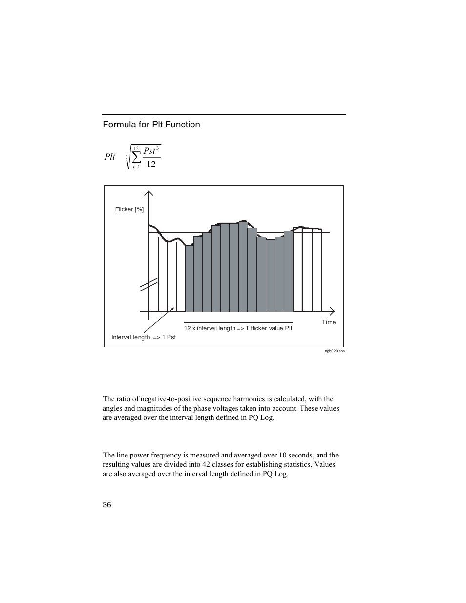 Unbalance, Frequency, Formula for plt function | Pst plt | Fluke 1744 User Manual | Page 45 / 73