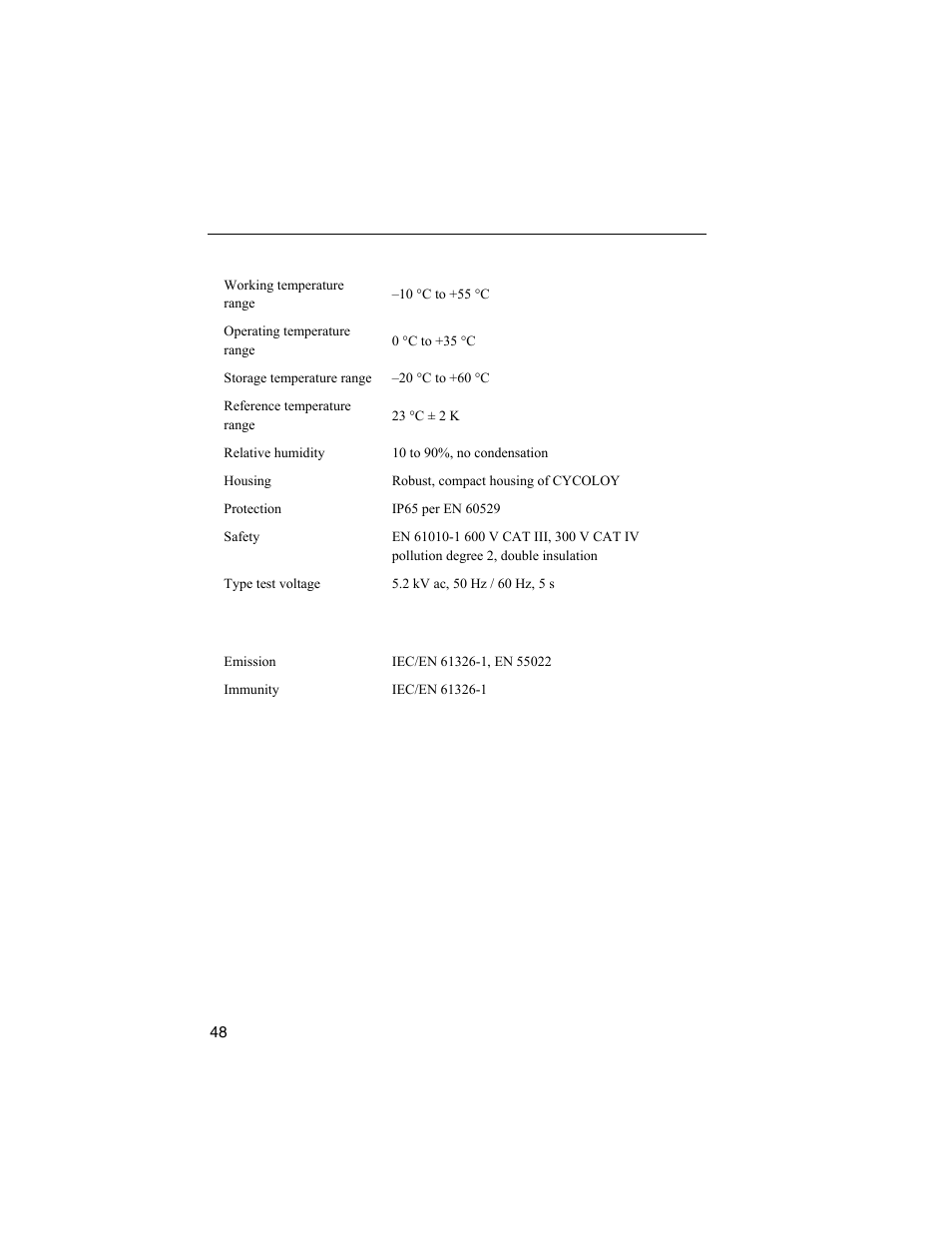 Environmental specifications | Fluke 1744 User Manual | Page 57 / 73