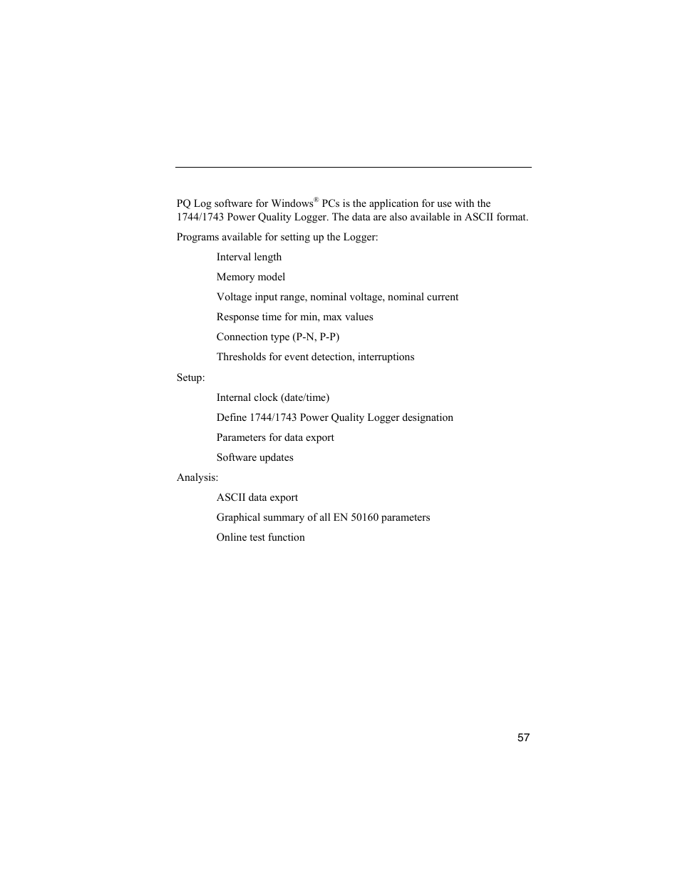 Pq log pc application software | Fluke 1744 User Manual | Page 66 / 73