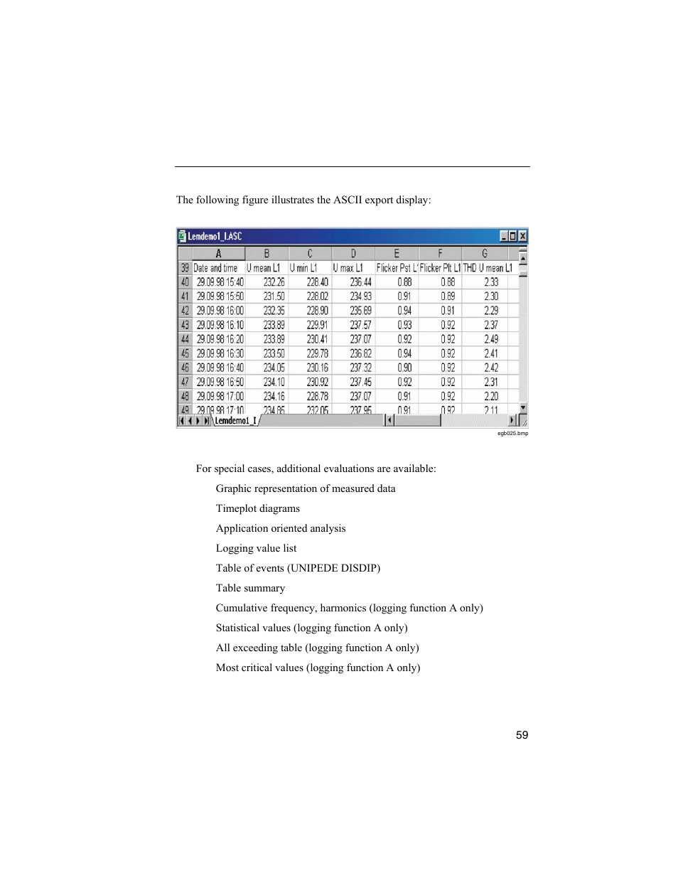 Ascii export | Fluke 1744 User Manual | Page 68 / 73