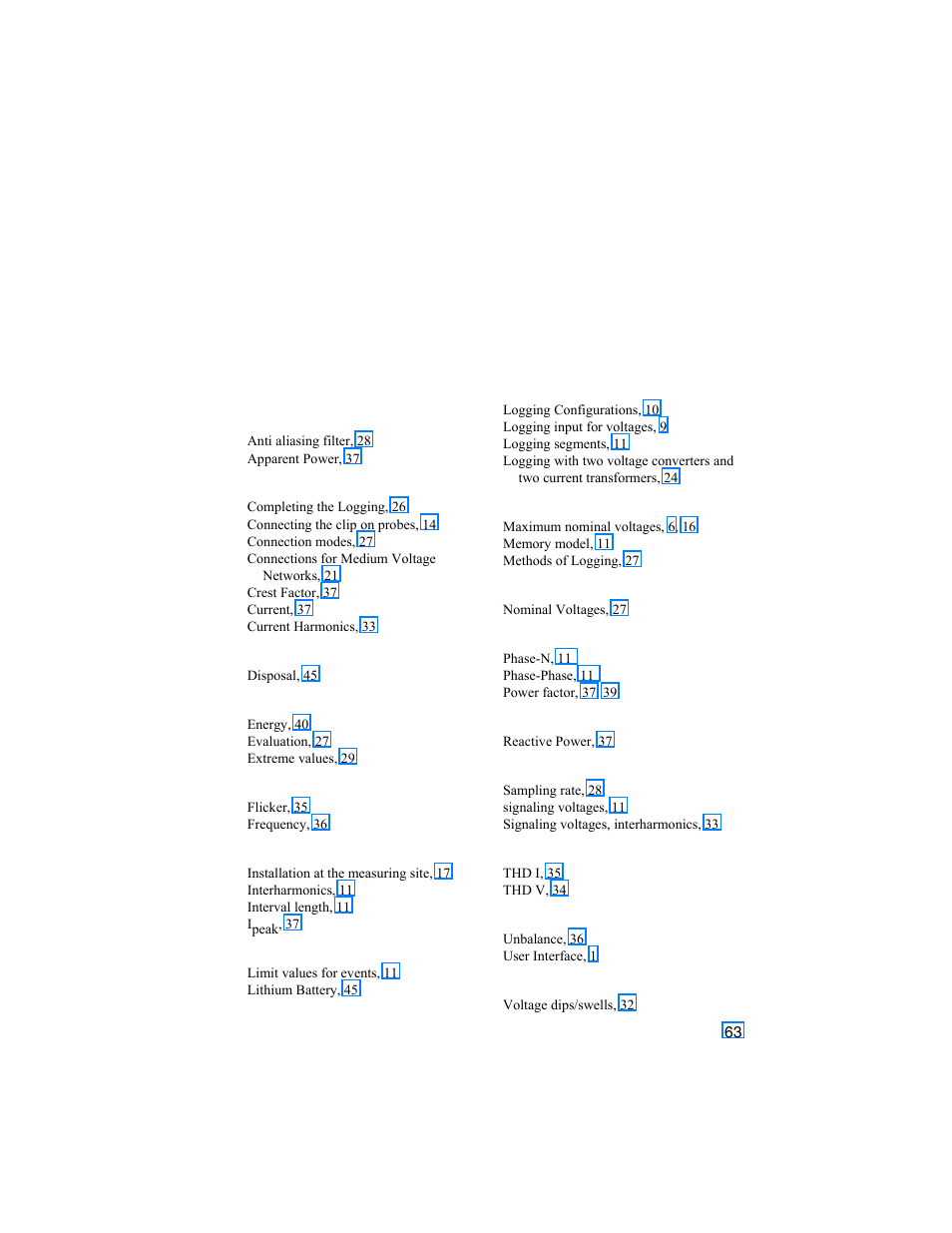 Index | Fluke 1744 User Manual | Page 72 / 73