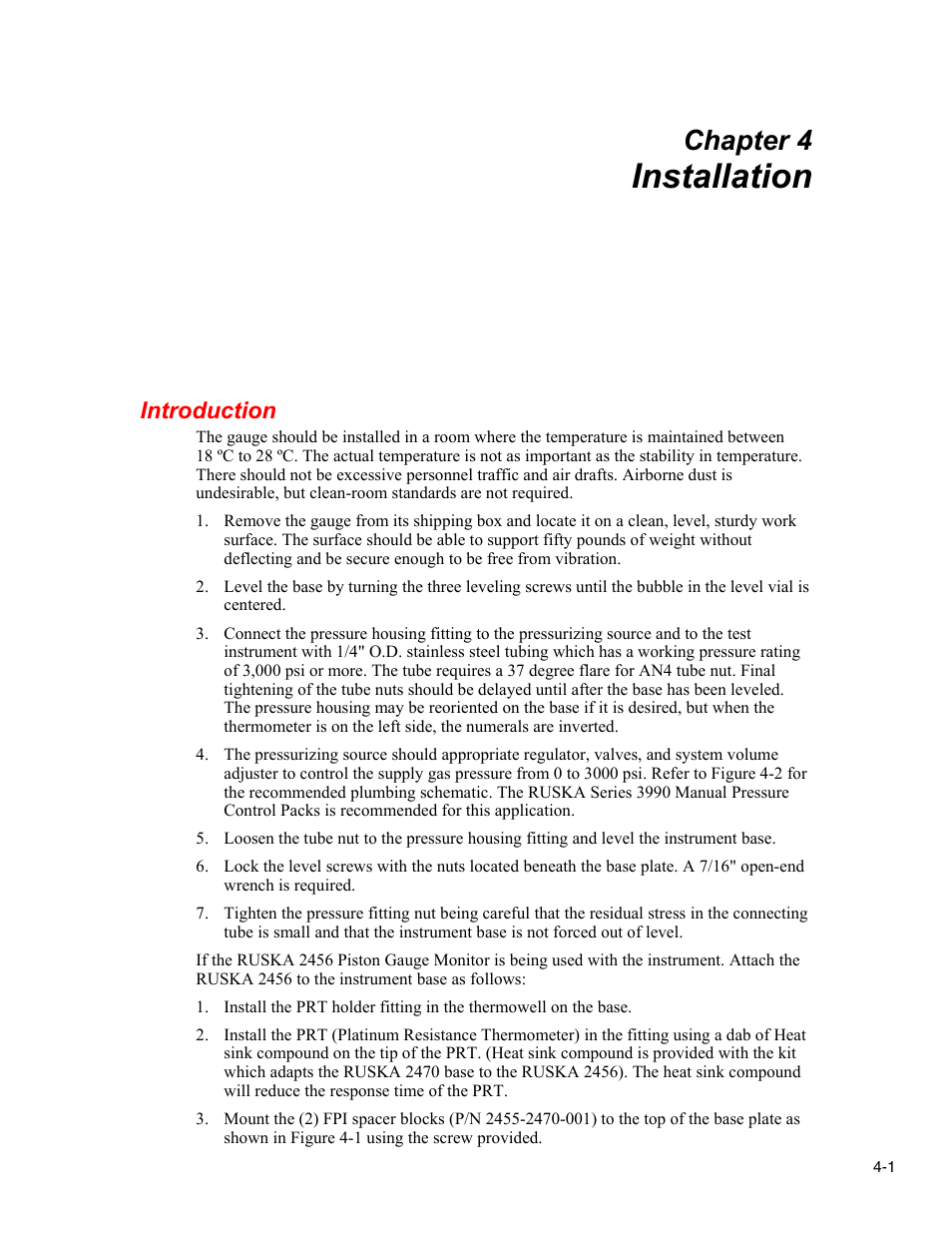 Installation, Introduction, Chapter 4 | Fluke RUSKA 2470 User Manual | Page 27 / 78