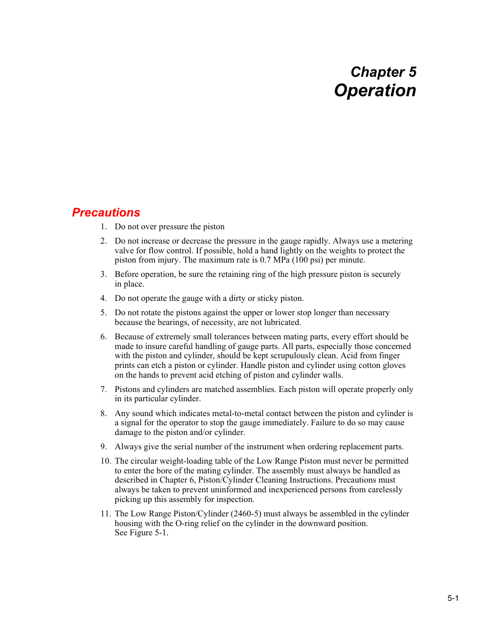 Operation, Precautions, Chapter 5 | Fluke RUSKA 2470 User Manual | Page 31 / 78