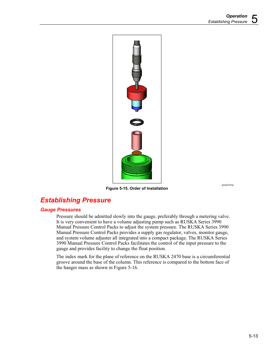 Establishing pressure, Gauge pressures | Fluke RUSKA 2470 User Manual | Page 43 / 78