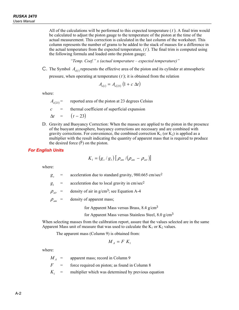 For english units | Fluke RUSKA 2470 User Manual | Page 60 / 78