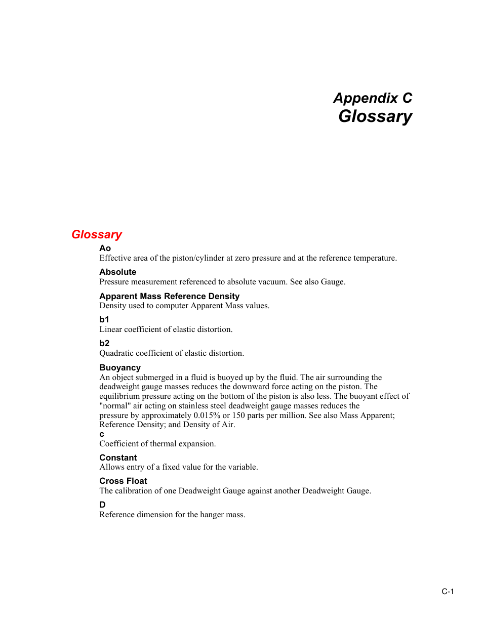 C. glossary, Glossary, Appendix c | Fluke RUSKA 2470 User Manual | Page 73 / 78