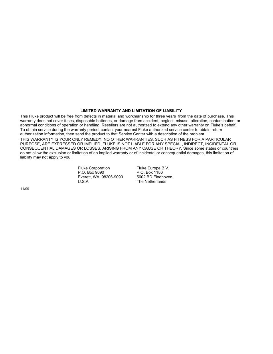 Warranty | Fluke 233 User Manual | Page 2 / 16