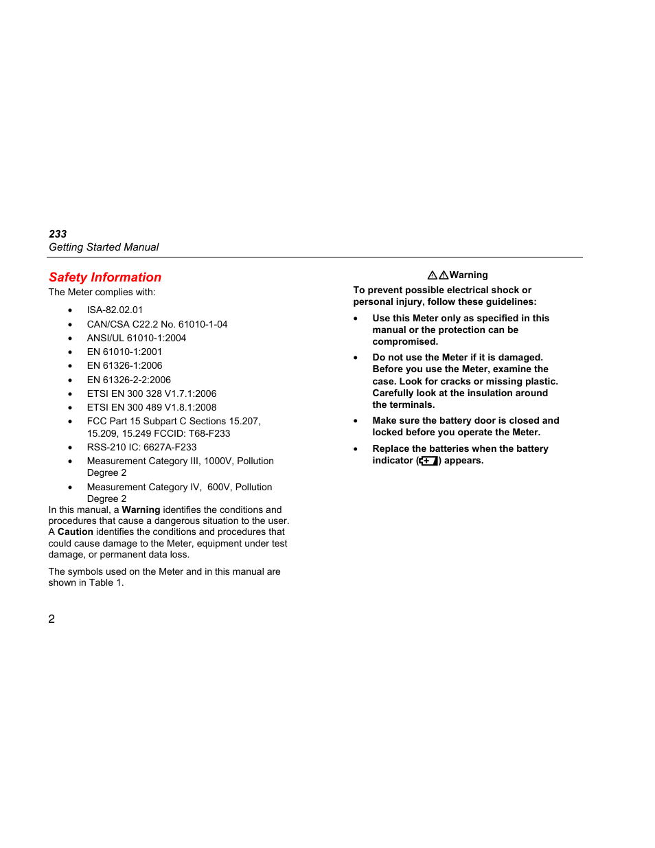 Safety information | Fluke 233 User Manual | Page 4 / 16