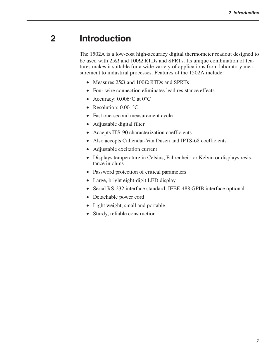 2 introduction 7, Introduction, 2introduction | Fluke HART SCIENTIFIC 1502A User Manual | Page 12 / 43